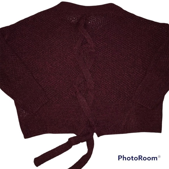 Express Lace Up Split Back Woman’s Sweater Size Small Burgundy - Picture 4 of 8